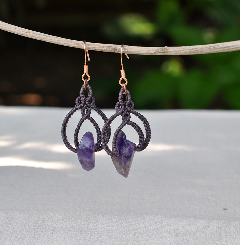 Unikatne pletene minđuše sa Ametistom