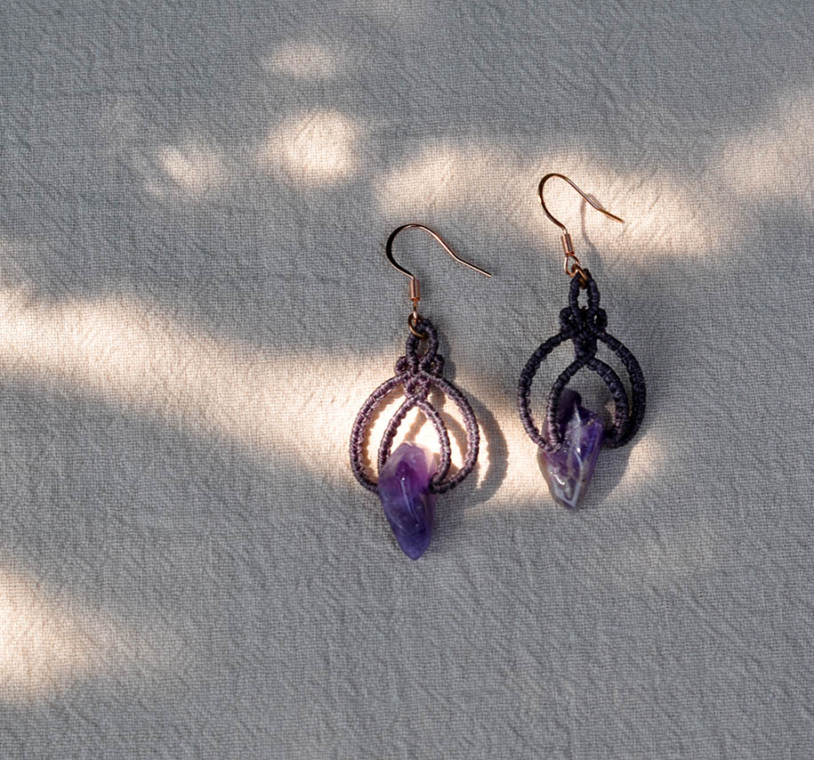 Unikatne pletene minđuše sa Ametistom - Slika 2